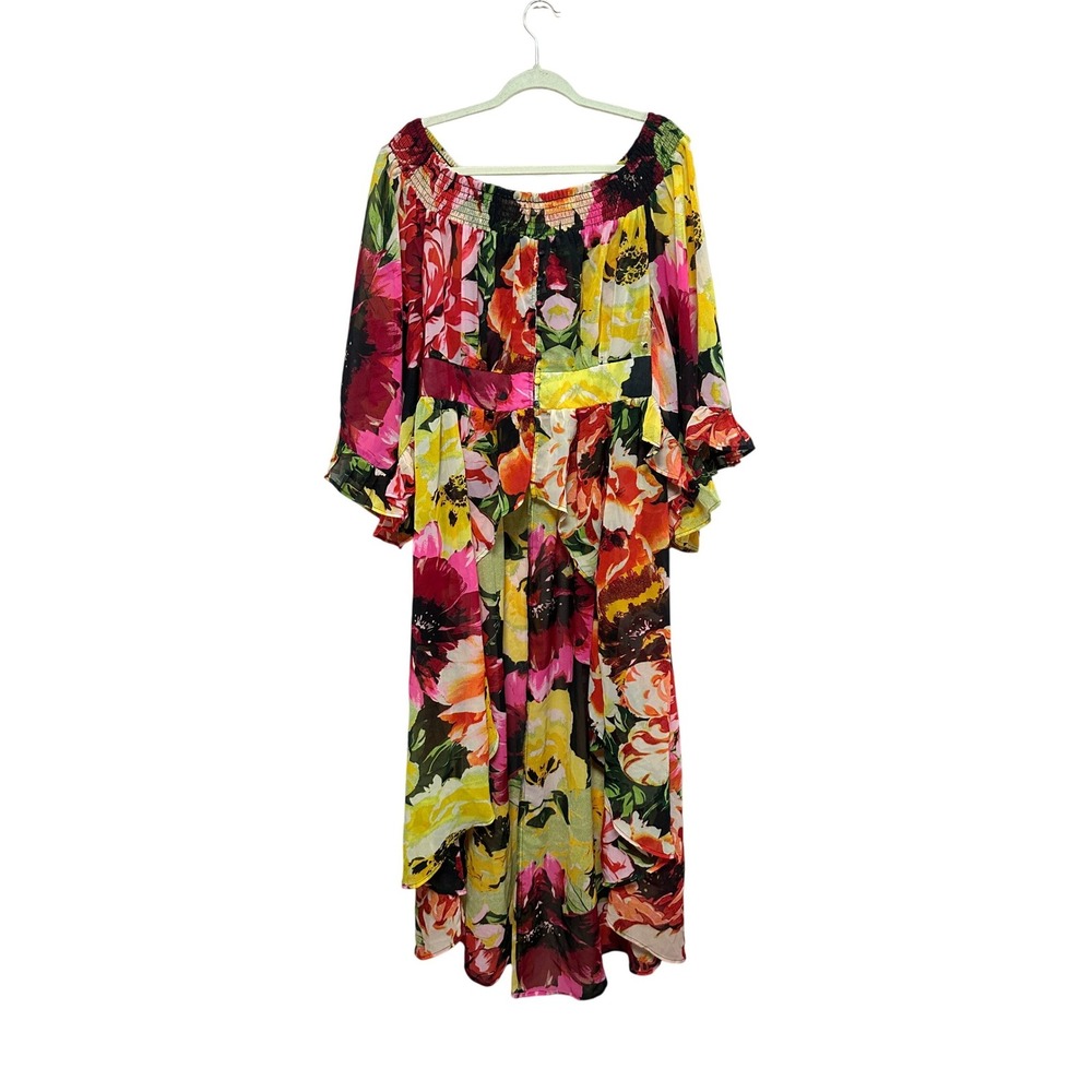 Live 4 Truth Womens 1X Floral Off Shoulder High Low Maxi Blouse Ruffle Sleeve